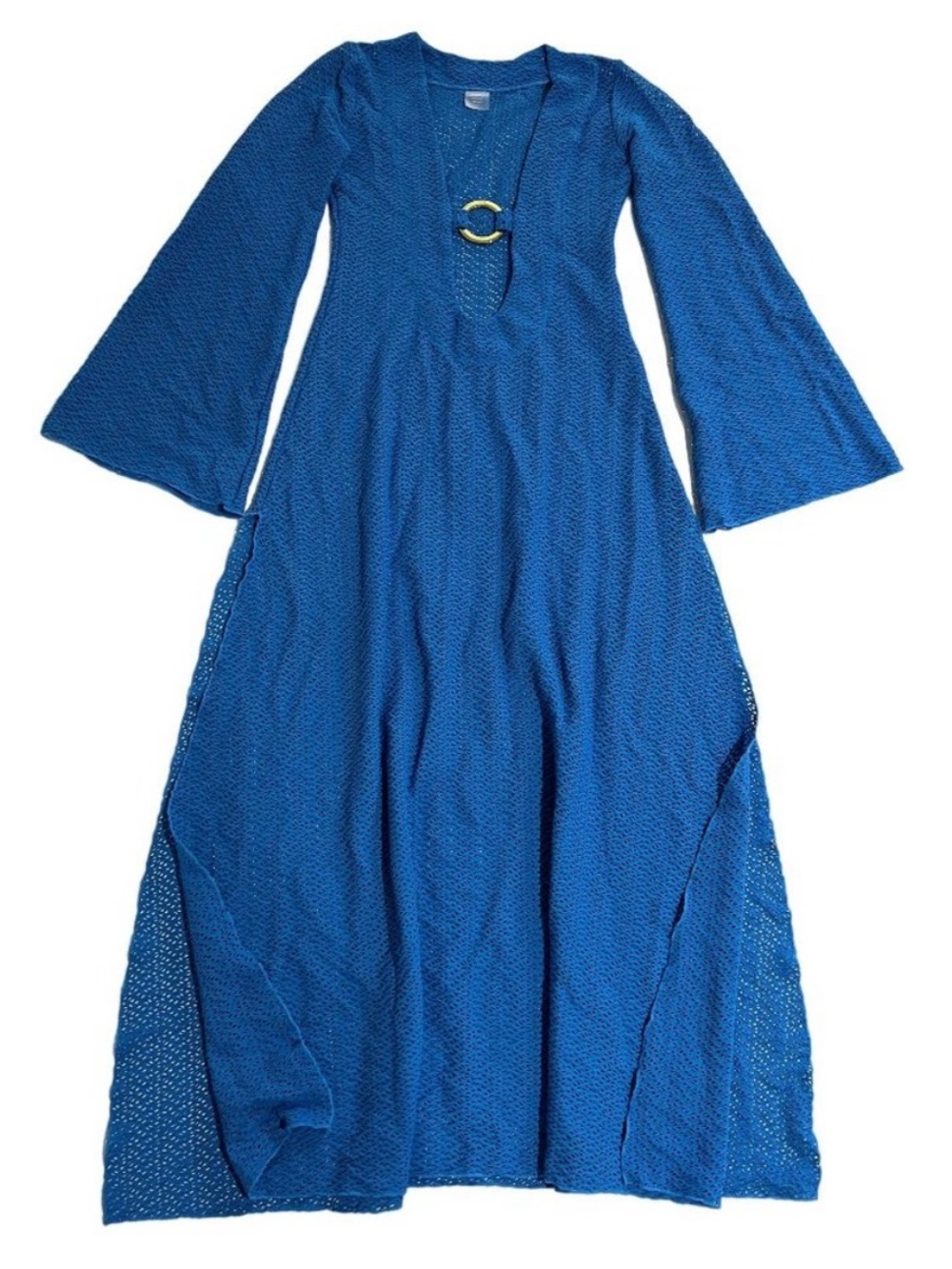 Monday Swimwear Blue Crochet Long Sleeve Swim Coverup